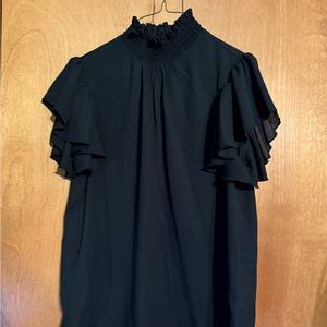 SHEIN Black Ruffle Sleeve Blouse